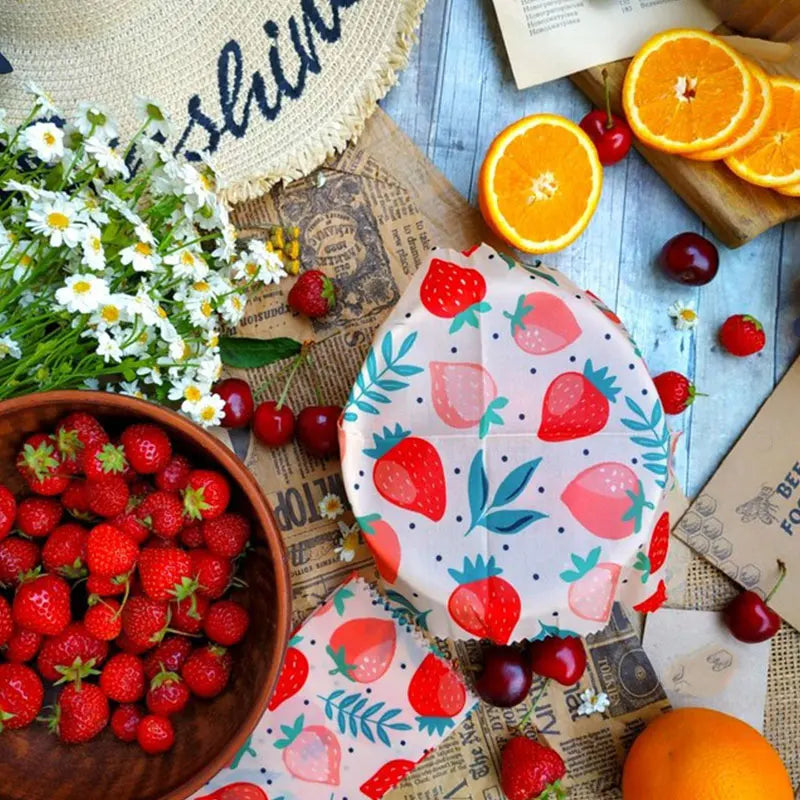 Lot de 3 Films Alimentaires Réutilisables en Coton Bio - Motifs Colorés far
