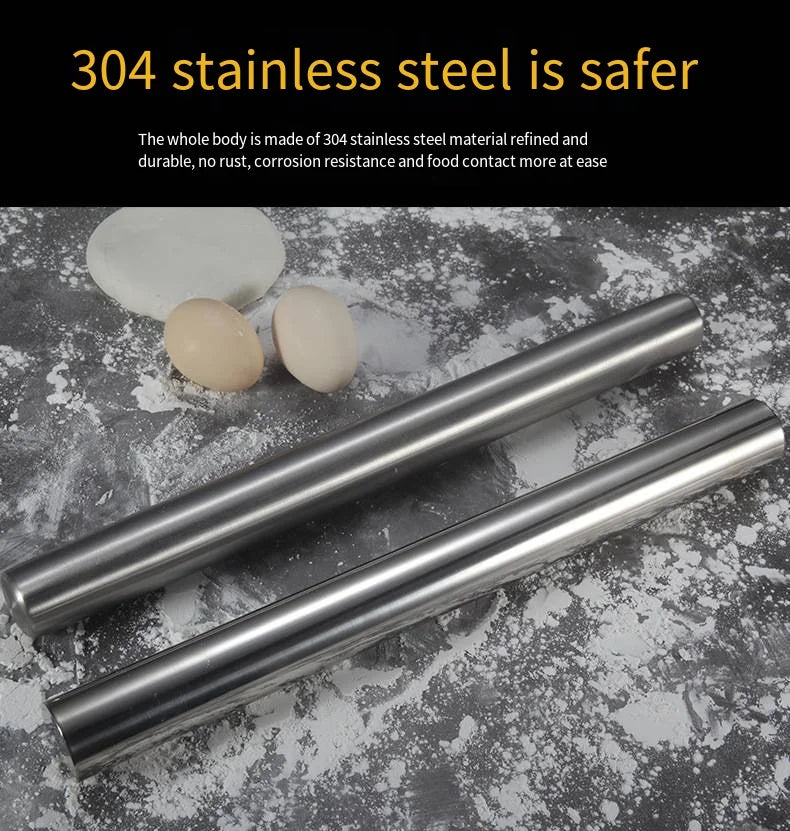 Rouleau à pâtisserie en acier inoxydable de 40 cm - Résistant et facile à nettoyer