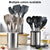 Set d'ustensiles de cuisine en silicone avec poignées en acier inoxydable