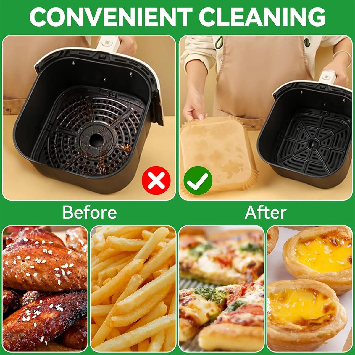 Papier Cuisson Air Fryer Jetable Lot de 100 Carré 23-27 cm Air Fryer