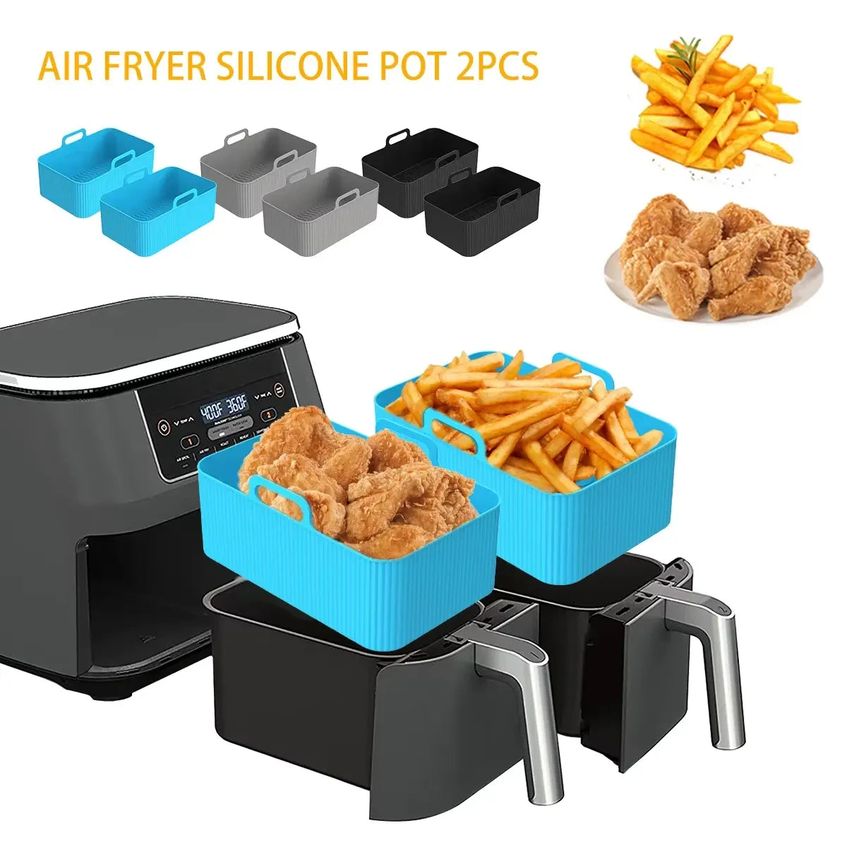 Moule Silicone Air Fryer Rectangulaire Réutilisable - Lot de 2 Pièces Air Fryer