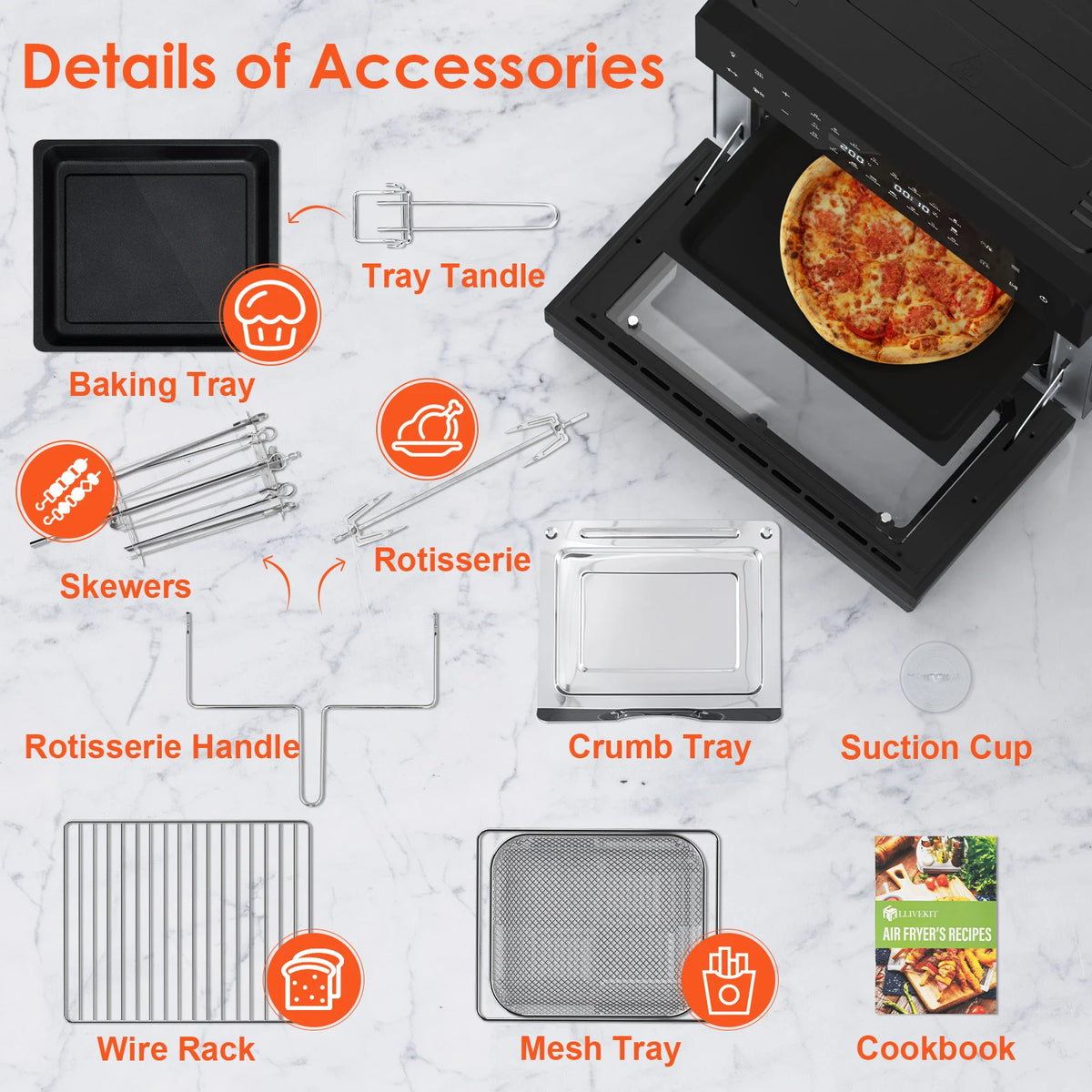 Accessoires fournis avec le four air fryer 30 L