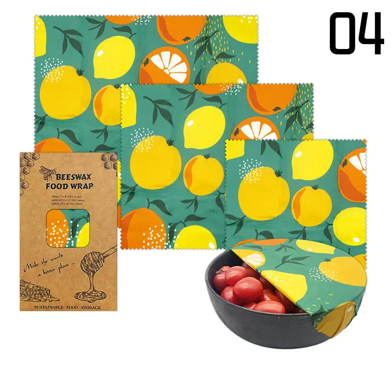 Lot de 3 Films Alimentaires Réutilisables en Coton Bio - Motifs Colorés far