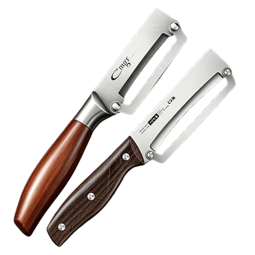 2 Éplucheurs Multifonctions Inox avec Poignée en Bois pour Fruits et Légumes