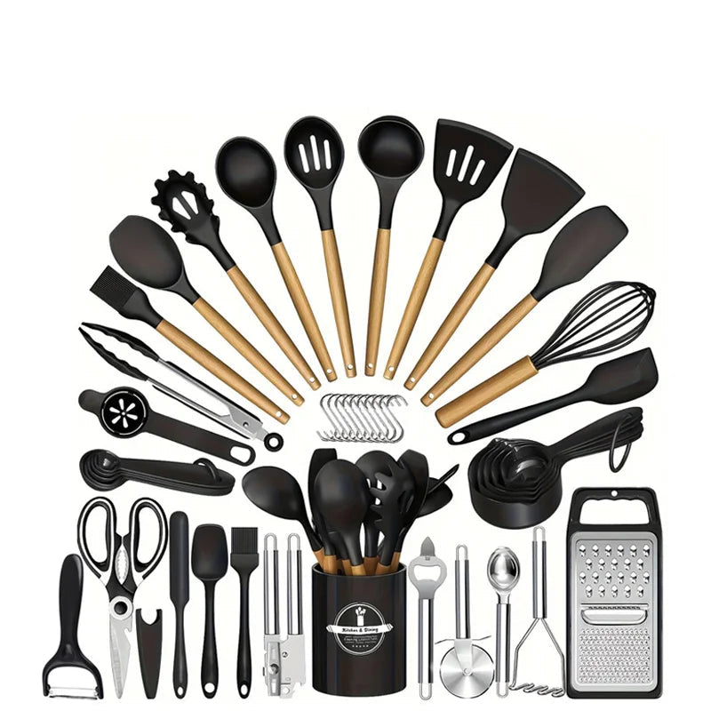 Set Ustensiles Silicone 46 pièces Non-adhésif et résistant à la chaleur