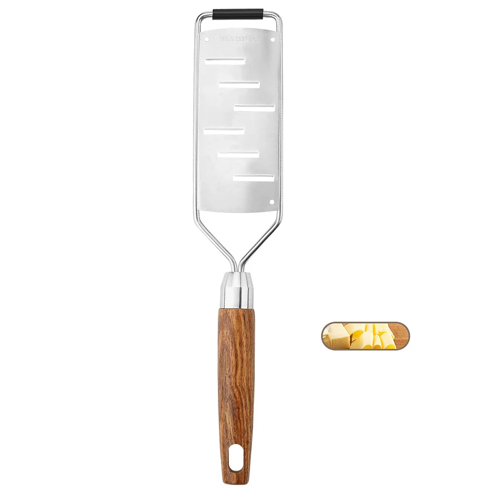 Râpe à fromage en acier inoxydable avec manche en bois naturel