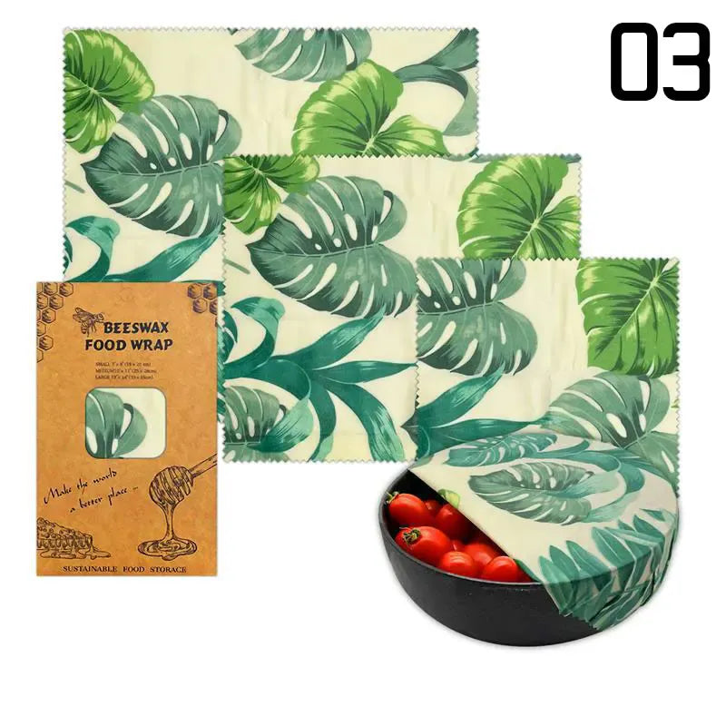 Lot de 3 Films Alimentaires Réutilisables en Coton Bio - Motifs Colorés far