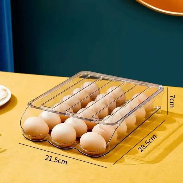 Automatic rolling egg box multi-layer Rack Holder for Fridge fresh-keeping box egg Basket storage containers kitchen organizers 1-layer Transparent