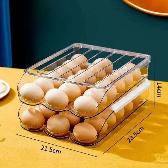 Automatic rolling egg box multi-layer Rack Holder for Fridge fresh-keeping box egg Basket storage containers kitchen organizers 2-layers Transparent