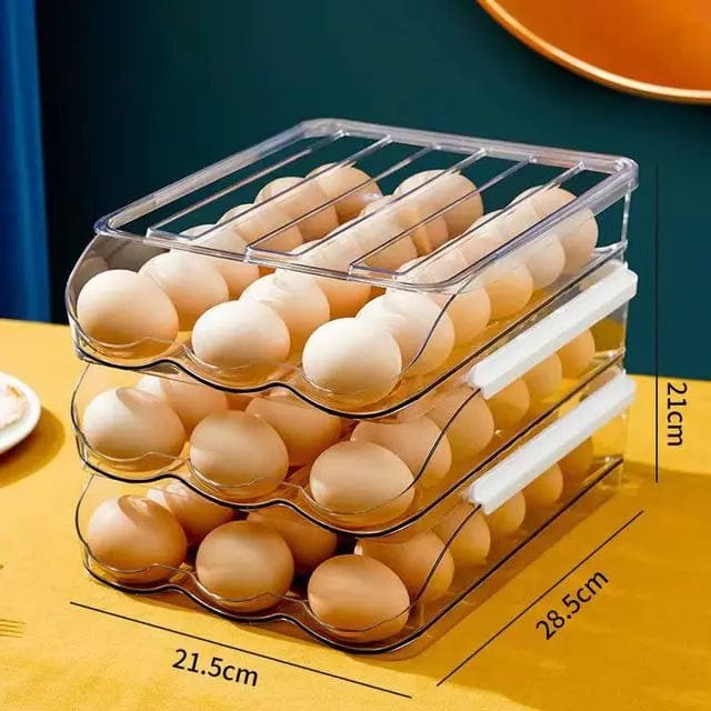 Automatic rolling egg box multi-layer Rack Holder for Fridge fresh-keeping box egg Basket storage containers kitchen organizers 3-layers Transparent