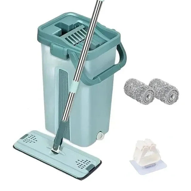 Balai Essoreur Plat avec Seau Mains Libres pour Nettoyage Microfibre Wet Dry sur Parquet Lamifié