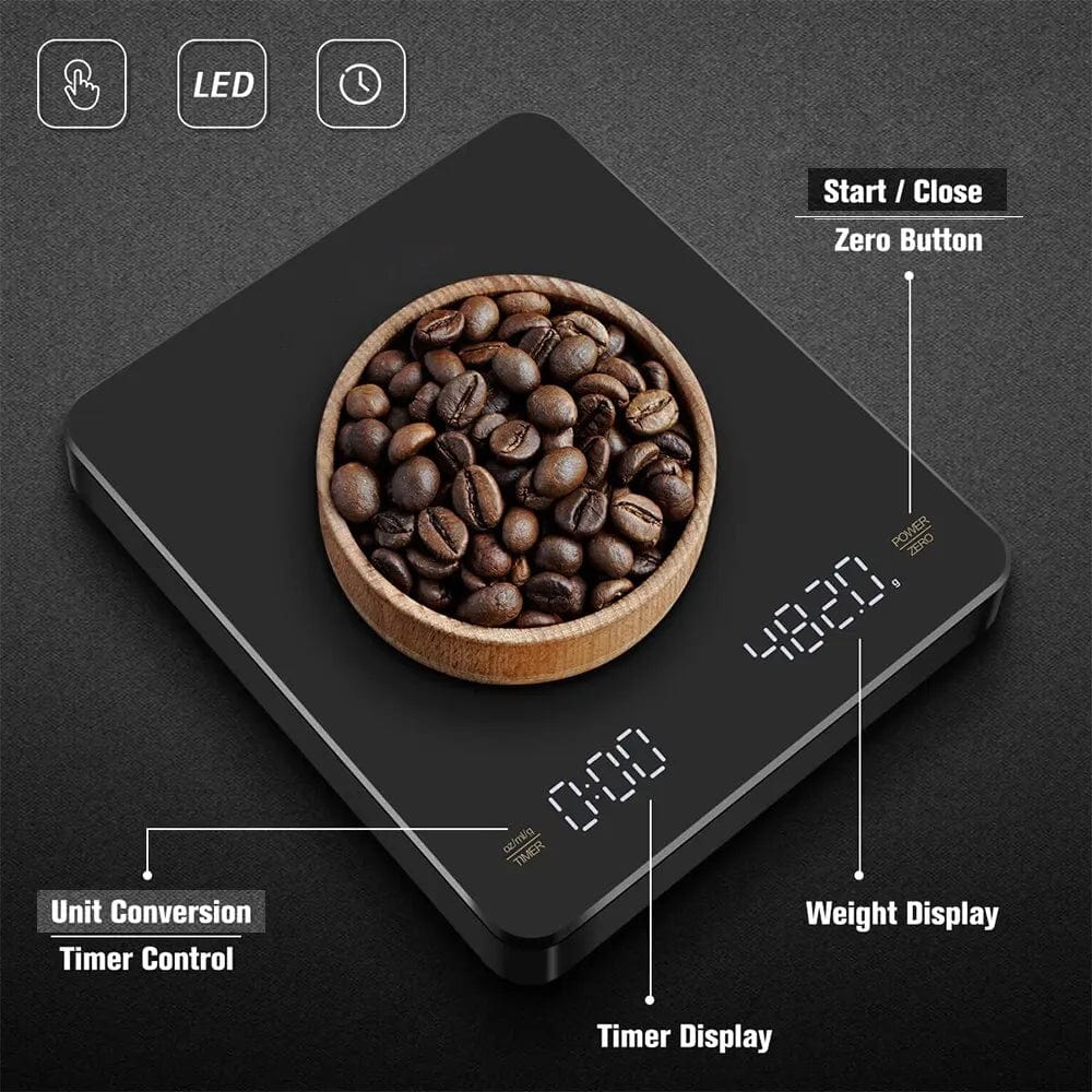 Balance de Café Numérique avec Minuteur Ecran LED Espresso USB 3kg Max.Pesée 0.1g Précision en Oz/ml/g CHINA / 3Kg / black