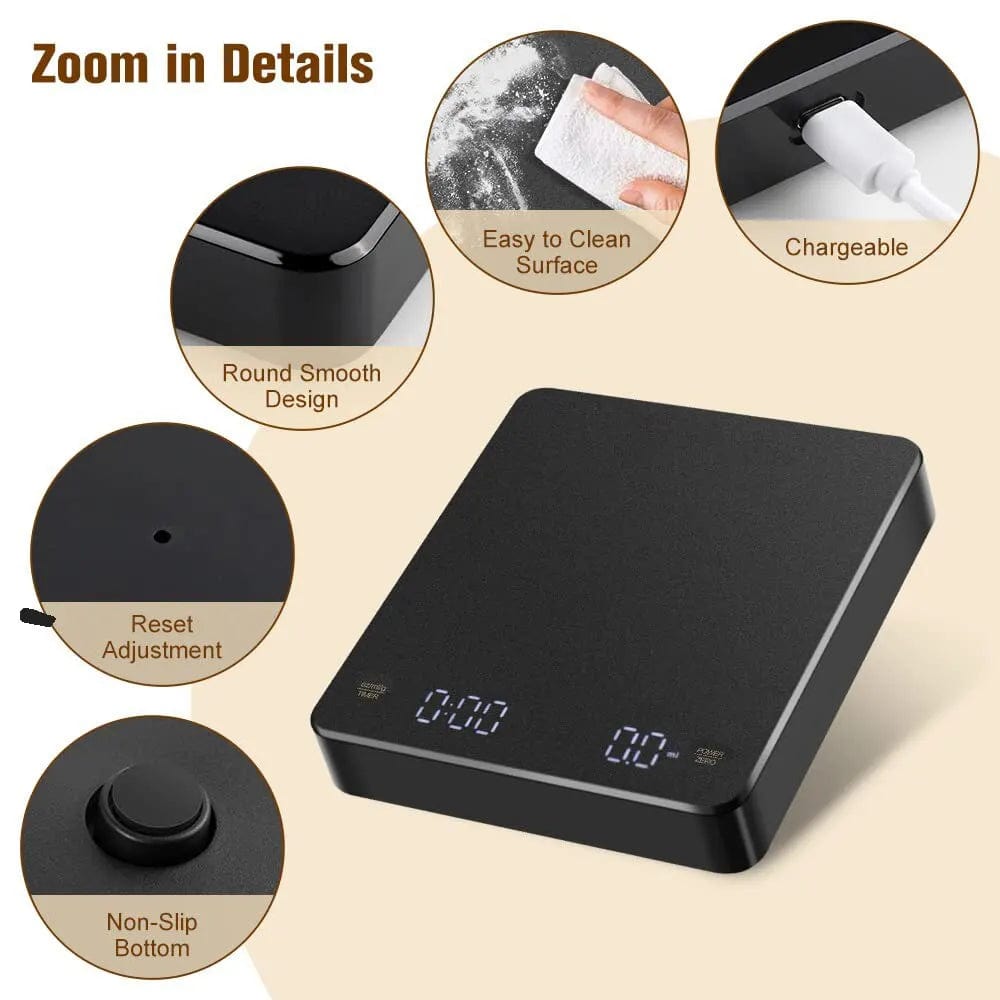 Balance de Café Numérique avec Minuteur Ecran LED Espresso USB 3kg Max.Pesée 0.1g Précision en Oz/ml/g CHINA / 3Kg / black
