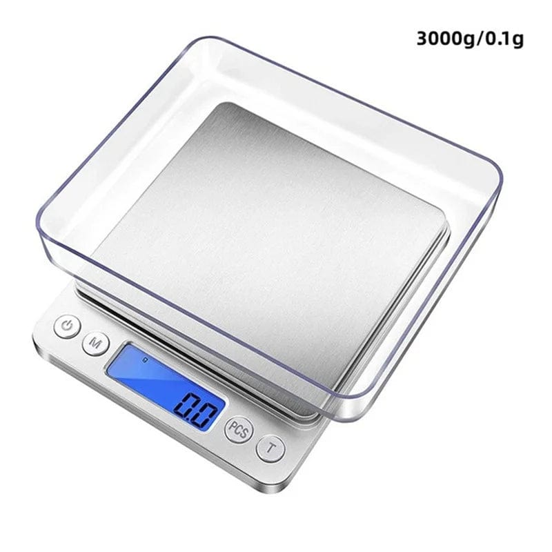 Balance de Cuisine Numérique de Poche en Acier Inoxydable ABS - 3kg/0.1g - LCD Rétroéclairé - Fonction Tare 3000g 0.1g Battery