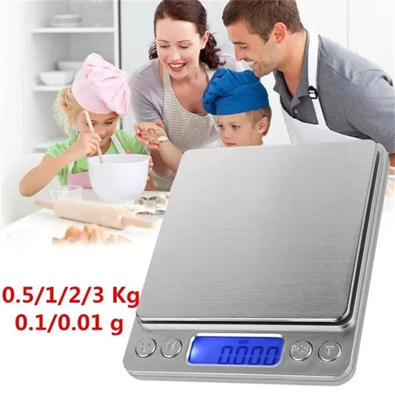 Balance de Cuisine Numérique de Poche en Acier Inoxydable ABS - 3kg/0.1g - LCD Rétroéclairé - Fonction Tare