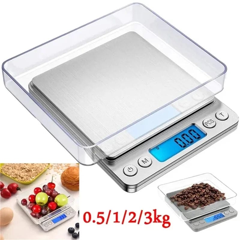 Balance de Cuisine Numérique de Poche en Acier Inoxydable ABS - 3kg/0.1g - LCD Rétroéclairé - Fonction Tare
