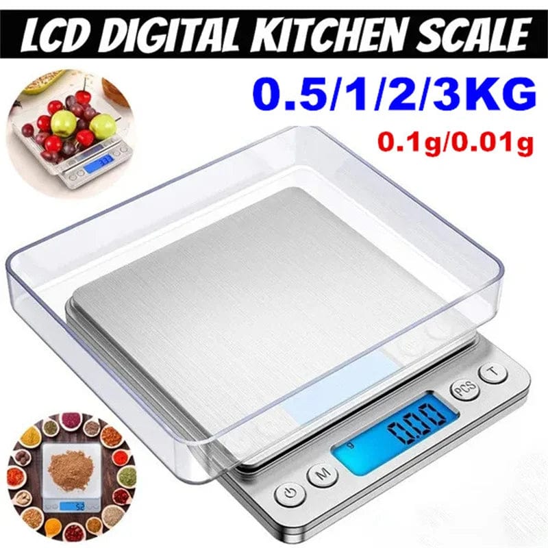 Balance de Cuisine Numérique de Poche en Acier Inoxydable ABS - 3kg/0.1g - LCD Rétroéclairé - Fonction Tare