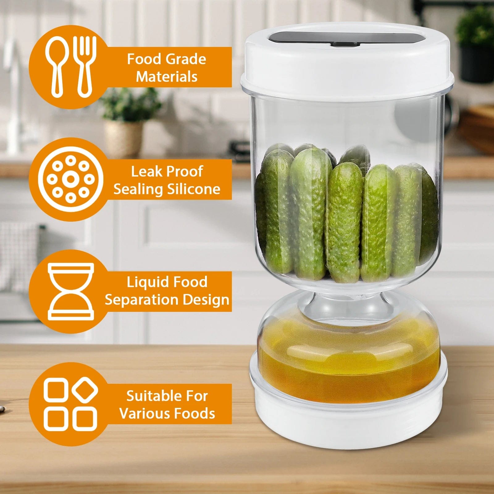 Bocal à Pickles avec Fourchettes - Distributeur de Pickles et Olives - Contenant de Concombre pour Cuisine Set