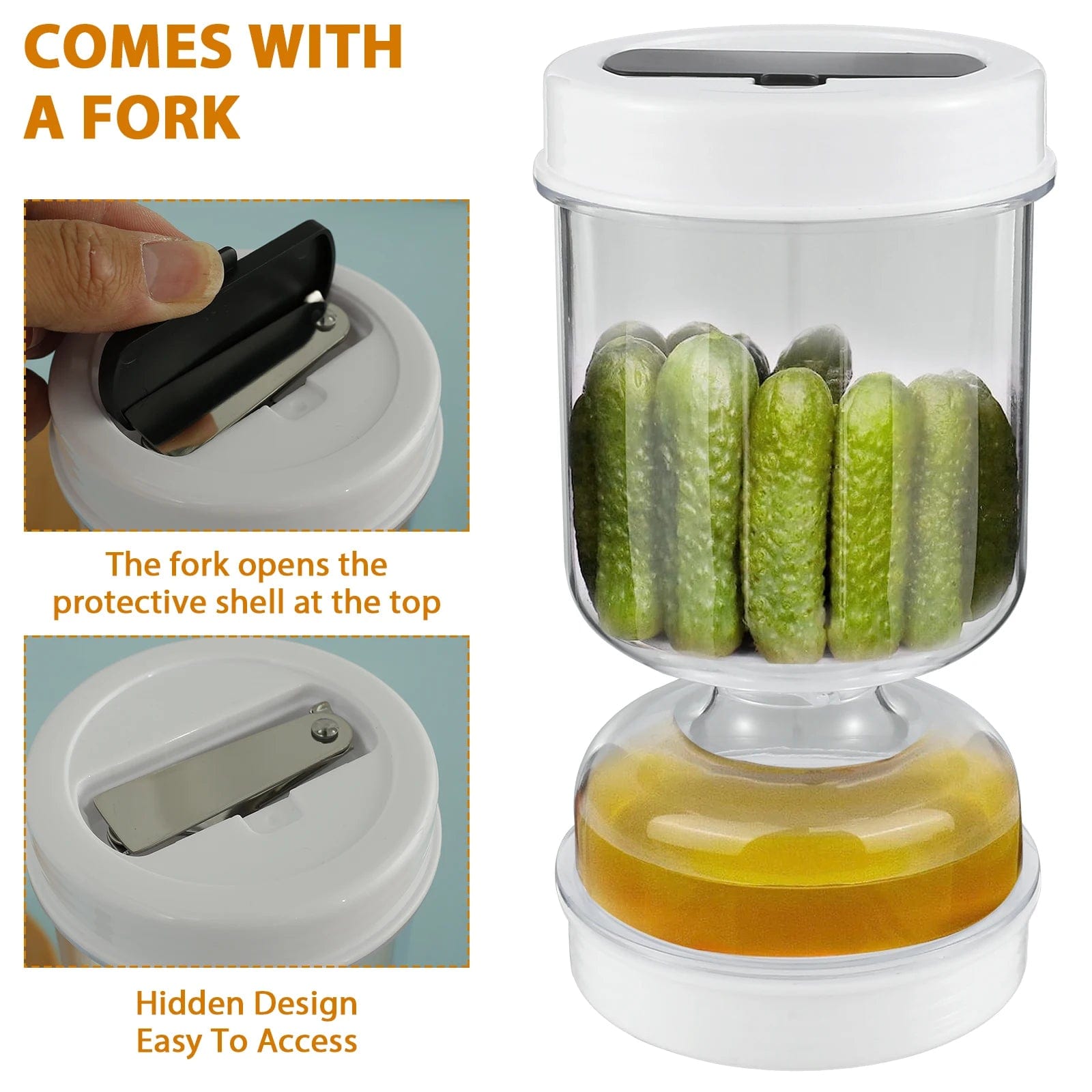 Bocal à Pickles avec Fourchettes - Distributeur de Pickles et Olives - Contenant de Concombre pour Cuisine Set