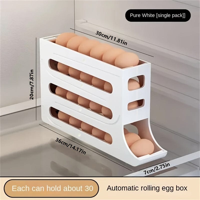 Boîte de Rangement Œufs Automatique en Polypropylène - Organisateur Œufs Réfrigérateur (30 Œufs) White