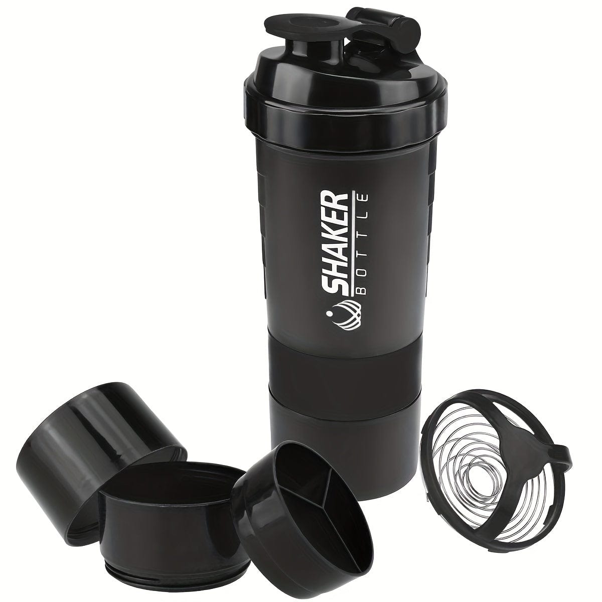 Bouteille Shaker 2 Compartiments Proteine GymHomeAsistantFitness Black