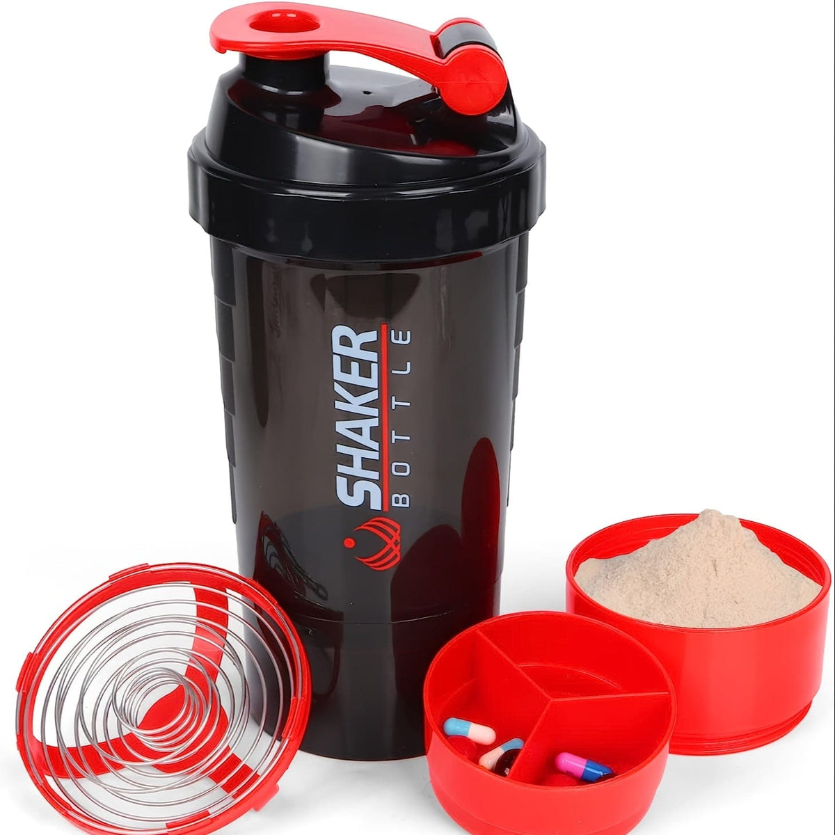 Bouteille Shaker 2 Compartiments Proteine GymHomeAsistantFitness Red