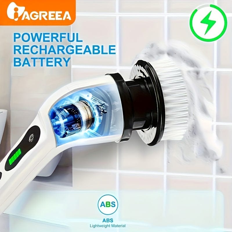 Brosse de Nettoyage Électrique sans Fil - 8 Têtes Remplaçables, Manche Extensible - Idéal pour Salle de Bain, Baignoire, Carrelage