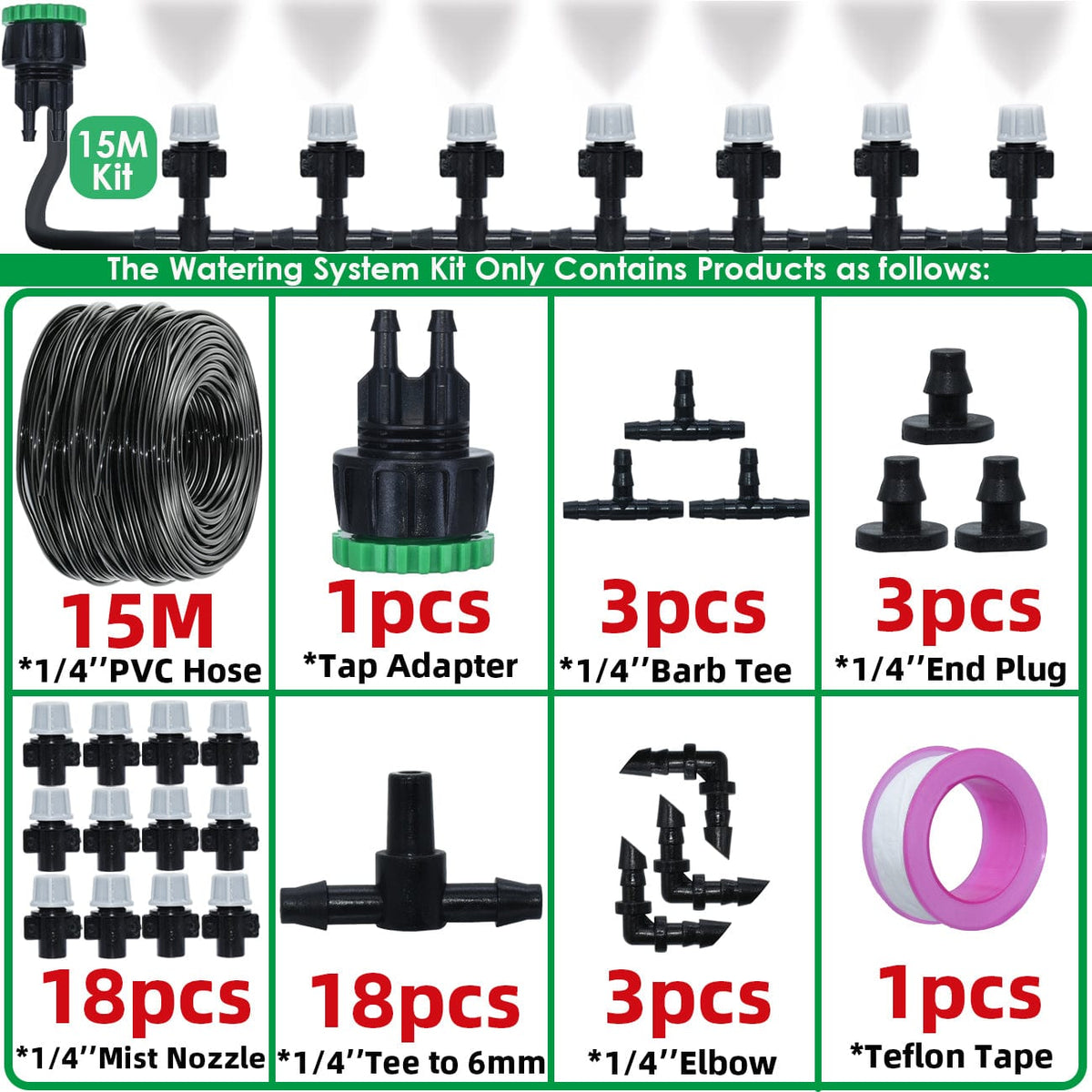 Brumisateur extérieur : Kit arrosage professionnel 15 mètres - 47 buzes et éléments