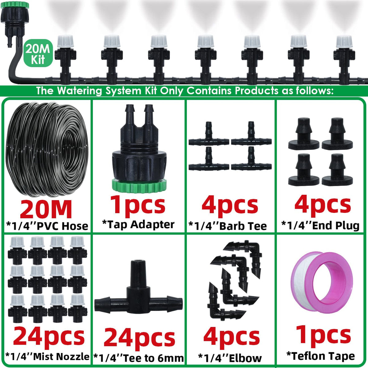 Brumisateur extérieur : Kit arrosage professionnel 20 mètres - 62 buzes et éléments