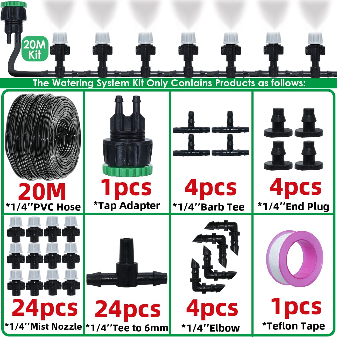 Brumisateur extérieur : Kit arrosage professionnel 20 mètres - 62 buzes et éléments