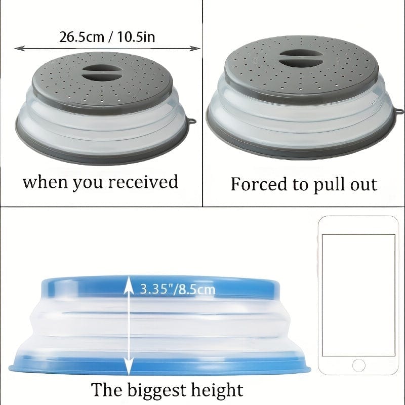Cache-Micro-Ondes Pliant Ventilé Rond avec Poignée, Filtre Alimentaire Lavable, Ustensile Cuisine