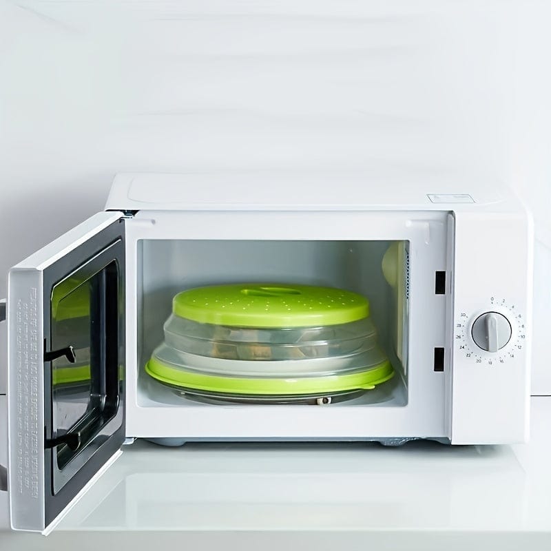 Cache-Micro-Ondes Pliant Ventilé Rond avec Poignée, Filtre Alimentaire Lavable, Ustensile Cuisine