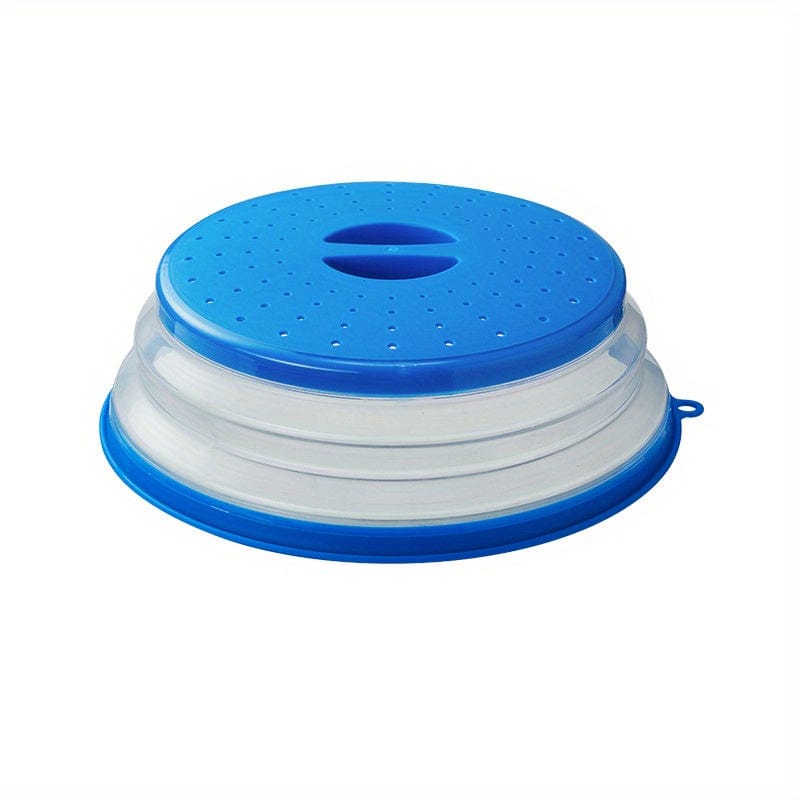 Cache-Micro-Ondes Pliant Ventilé Rond avec Poignée, Filtre Alimentaire Lavable, Ustensile Cuisine Blue A