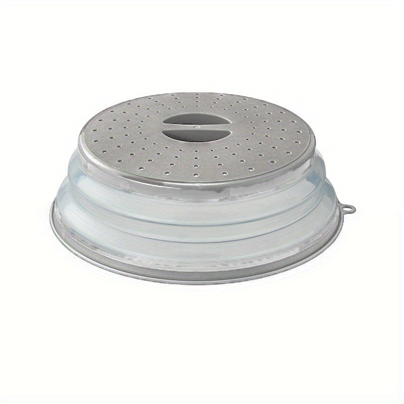 Cache-Micro-Ondes Pliant Ventilé Rond avec Poignée, Filtre Alimentaire Lavable, Ustensile Cuisine grey