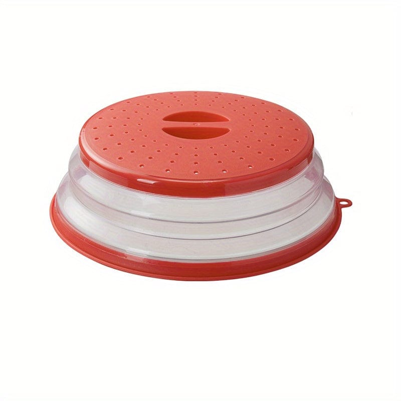 Cache-Micro-Ondes Pliant Ventilé Rond avec Poignée, Filtre Alimentaire Lavable, Ustensile Cuisine Red