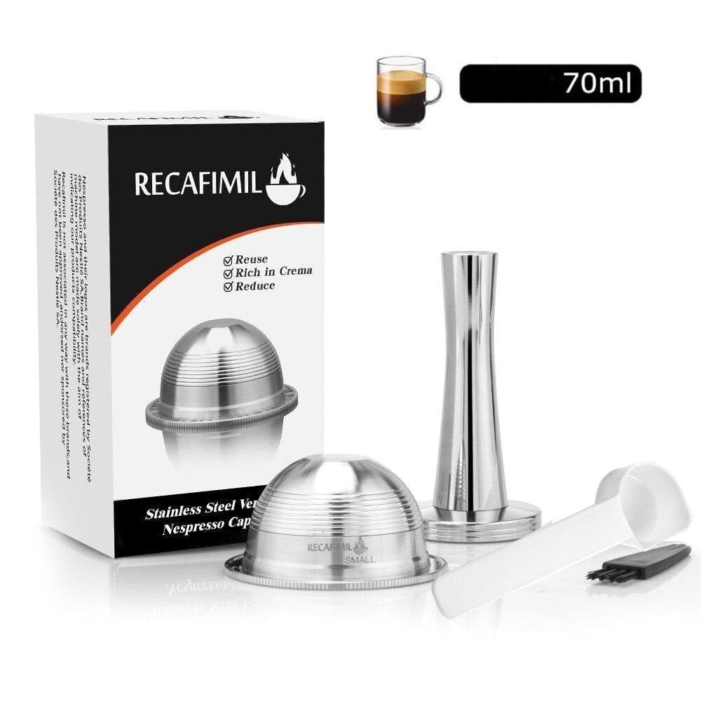 Capsules réutilisables pour Vertuo et Delonghi 1 capsule café court 70 ml + 1 tasseur