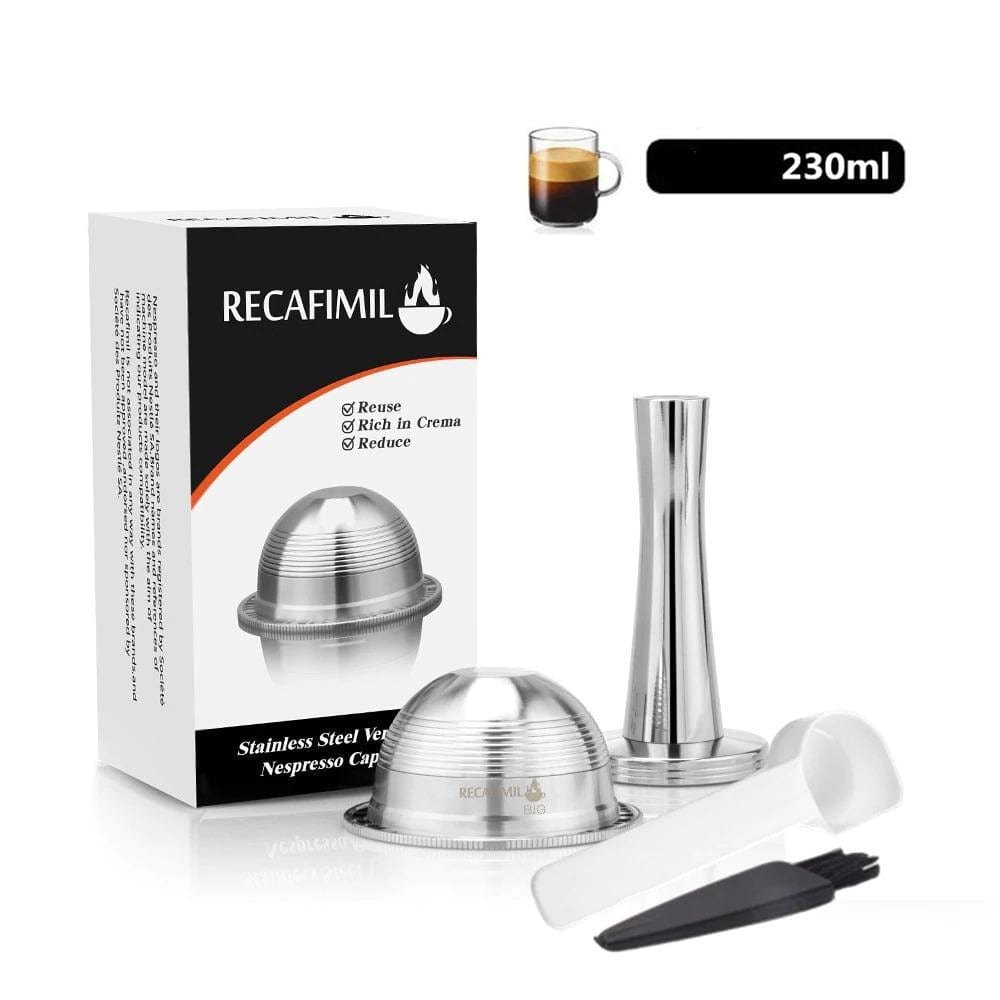 Capsules réutilisables pour Vertuo et Delonghi 1 capsule café long 230 ml + 1 tasseur