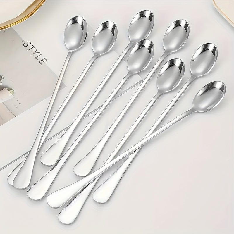 Cuillères Longues en Acier Inoxydable - Lot de 8 - Accessoires de Cuisine - Lavable au Lave-Vaisselle