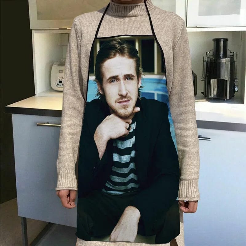 Custom Ryan Gosling Kitchen Apron Dinner Party Cooking Apron Adult Baking Accessories Waterproof Fabric Printed Cleaning Tools 19 / 68x95cm