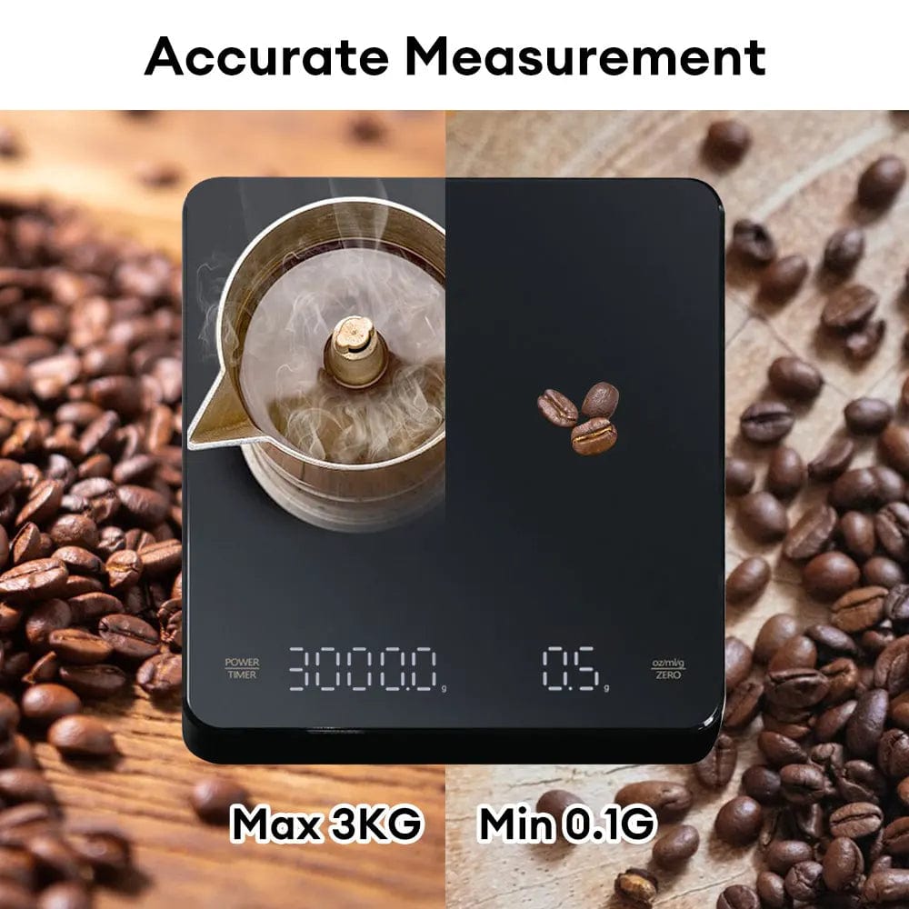 Digital Coffee Scale with Timer LED Screen Espresso USB 3kg Max.Weighing 0.1g High Precision Measures in Oz/ml/g Kitchen Scale Black
