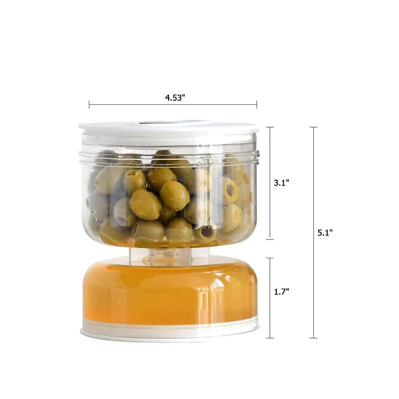 Distributeur d'Olives et Cornichons en Bocal pour Cuisine - Séparateur de Liquides - 11x11x13cm Circular