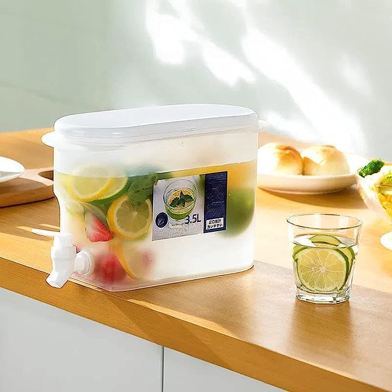 Distributeur de Boissons en Plastique avec Robinet - Capacité XXL - Idéal pour le Réfrigérateur - Théière à Fruits et Bouteille Limonade - Accessoires Maison 3.5L