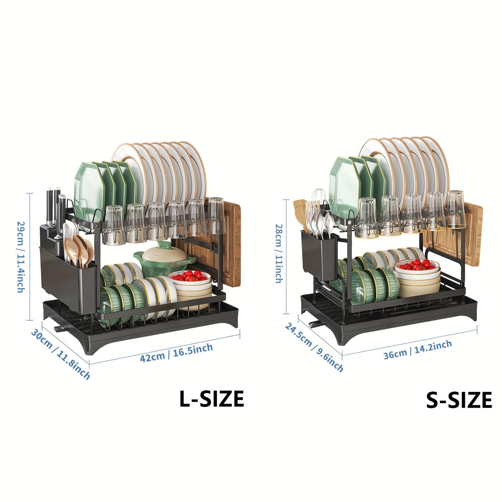 Égouttoir à vaisselle double étages avec range-couverts et égouttoir, Rangement vaisselle multifonction, Grande capacité, Pour plan de travail cuisine