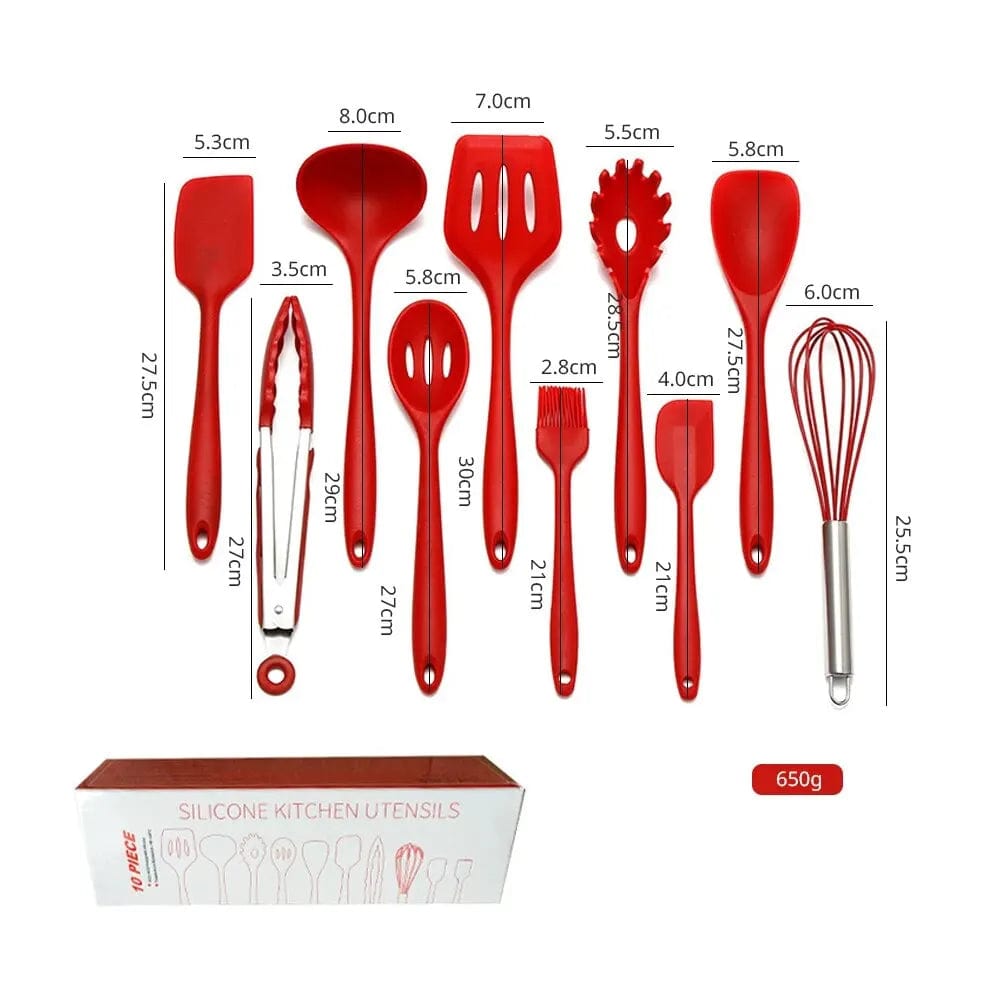 Ensemble d'Ustensiles de Cuisine en Silicone 10 Pièces