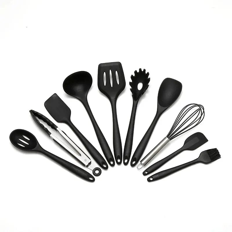 Ensemble d'Ustensiles de Cuisine en Silicone 10 Pièces black