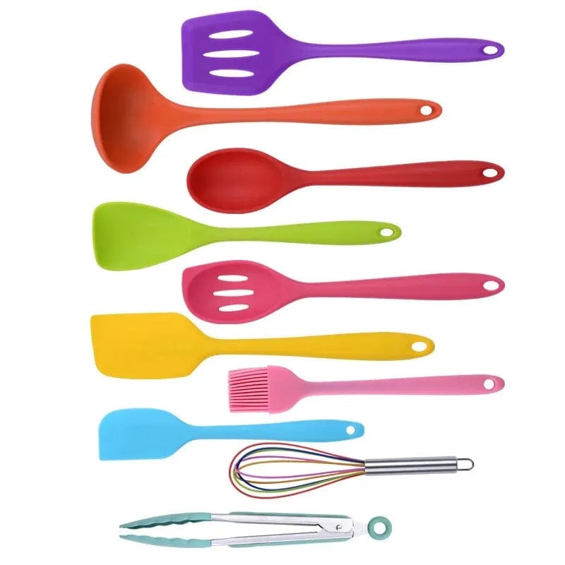 Ensemble d'Ustensiles de Cuisine en Silicone 10 Pièces polychrome