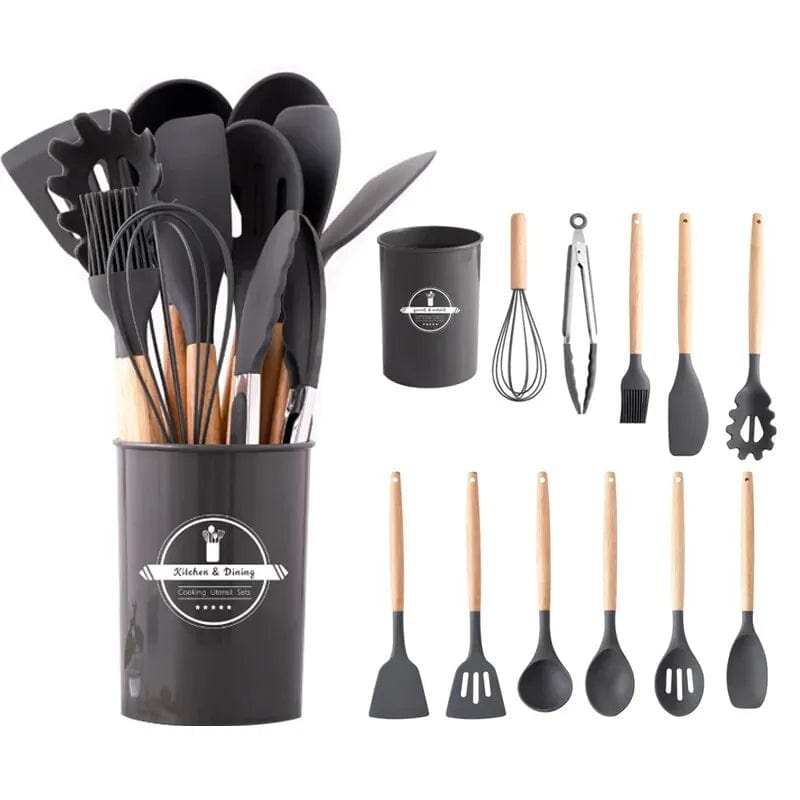Ensemble d'ustensiles de cuisine en silicone 12 pièces, Antiadhésif Résistant à la chaleur - Outils de cuisine Gray 12 piece set