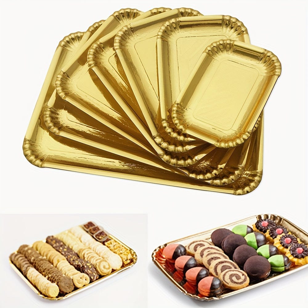 Ensemble de 10 Plateaux à Gâteaux Or Rectangle, Plateaux Jetables en Carton pour Plats, Bases de Gâteaux Anti-Gras, Plateaux de Présentation pour Desserts, Décoration de Gâteaux pour Fêtes et Mariages