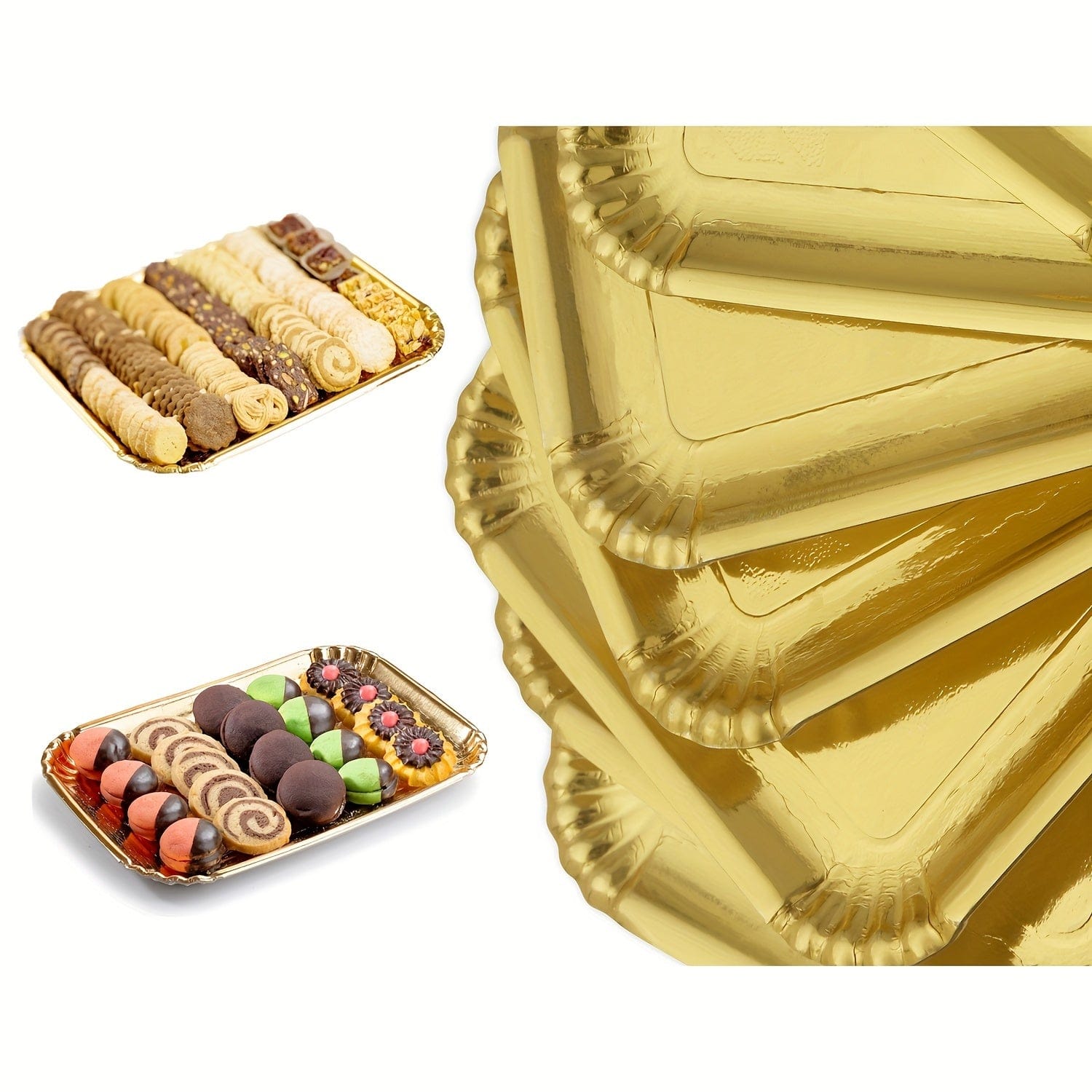 Ensemble de 10 Plateaux à Gâteaux Or Rectangle, Plateaux Jetables en Carton pour Plats, Bases de Gâteaux Anti-Gras, Plateaux de Présentation pour Desserts, Décoration de Gâteaux pour Fêtes et Mariages