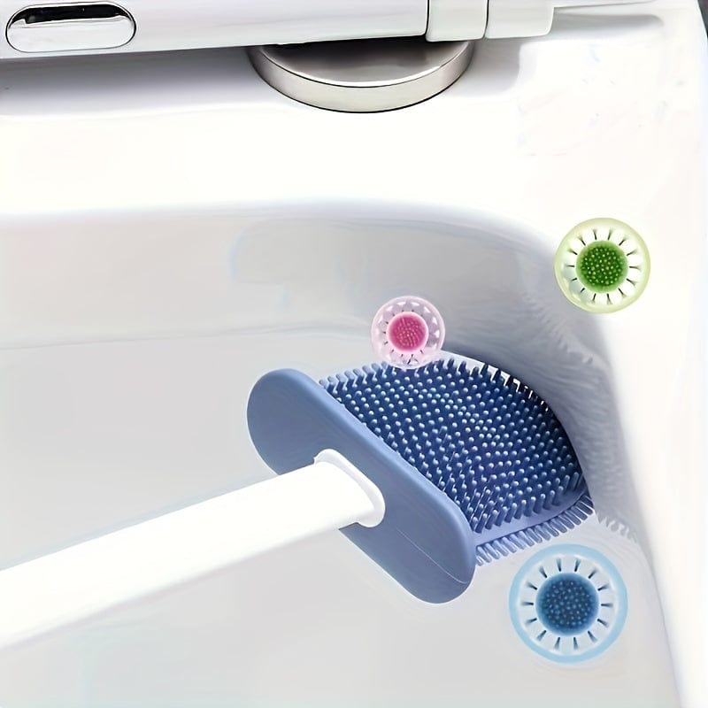 Ensemble de 2 Brosses WC et 1 Abattant WC, Brosse WC Murale, Tête de Brosse WC en Silicone Souple, Brosse WC à Long Manche, Brosse Domestique Multifonctionnelle, Produits de Nettoyage des Toilettes, Essentiel Domestique